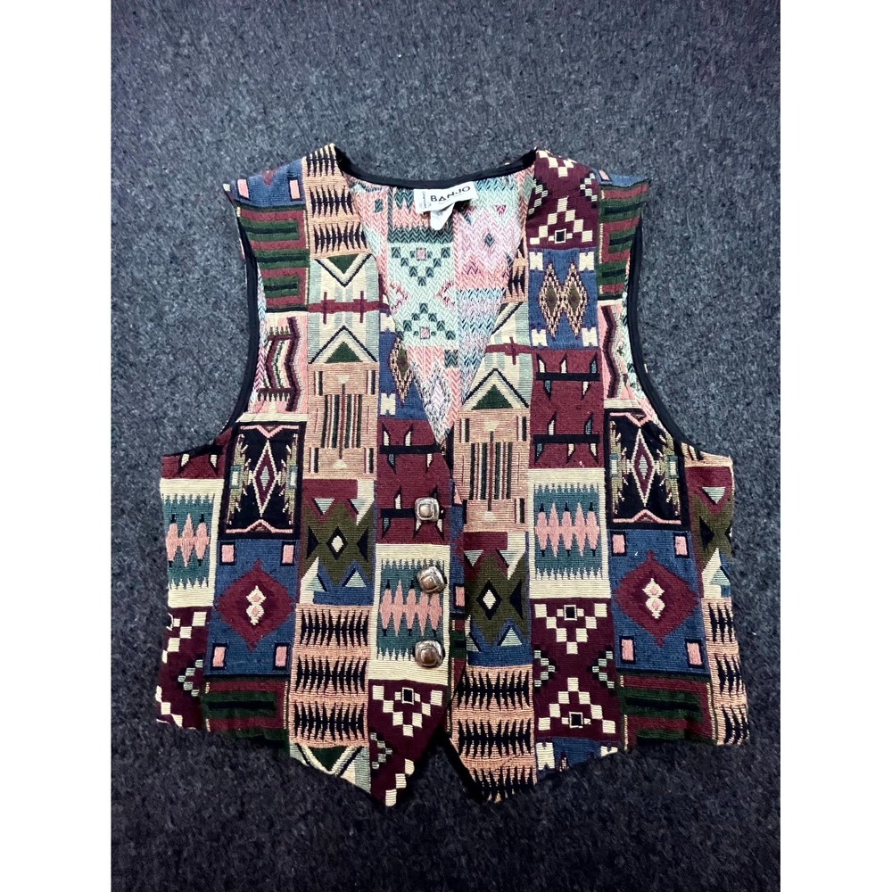 Vintage Banjo Dallas Texas Vest Women's Small Multicolor Tapestry Southwestern